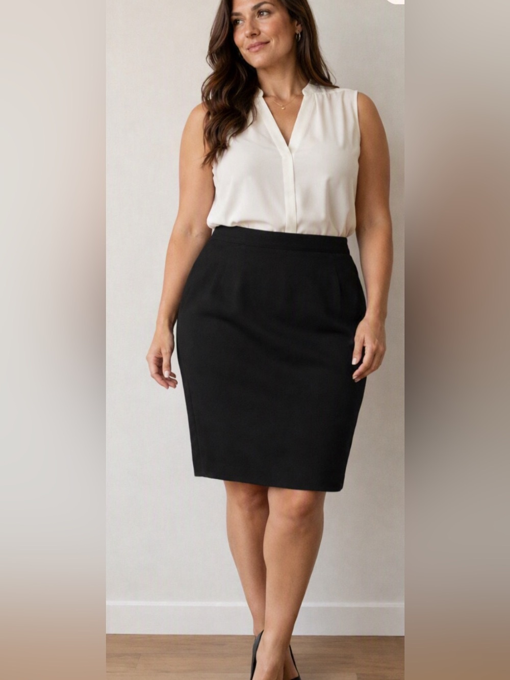 Vintage Pure New Wool Tailored Office Pencil Skirt England Black Midi Size 14
